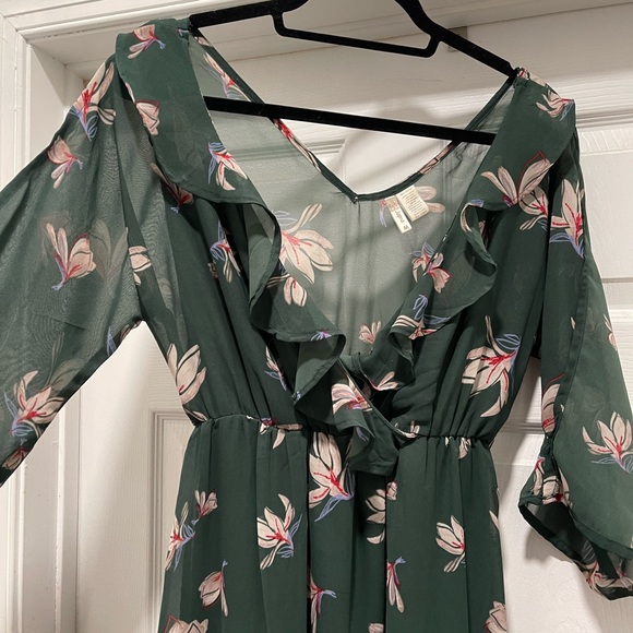 Japna sheer floral dress with flutter cold shoulder sleeves - spring dress - Picture 3 of 5